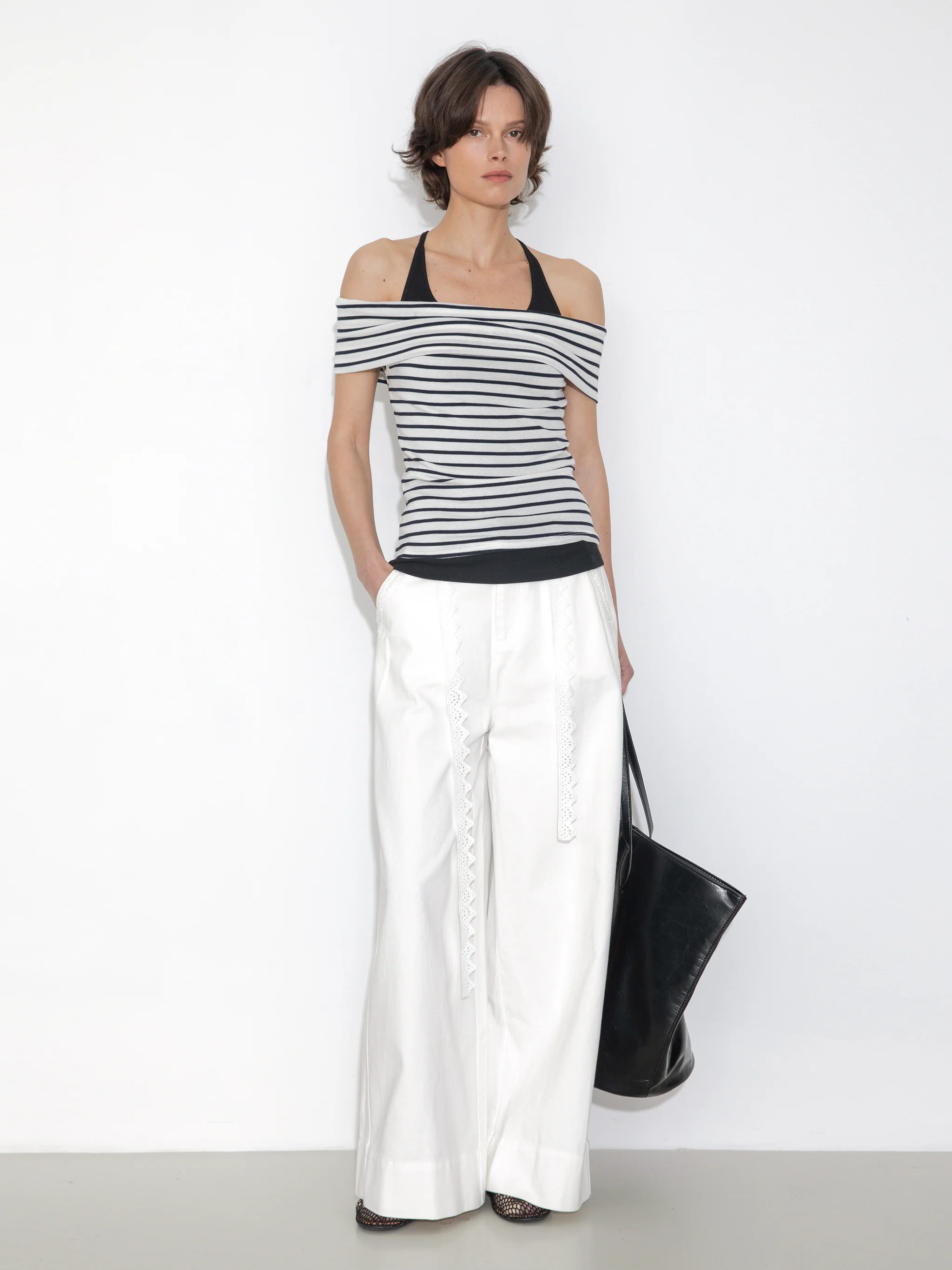 Striped Off-Shoulder Short-Sleeve Top - Image 4