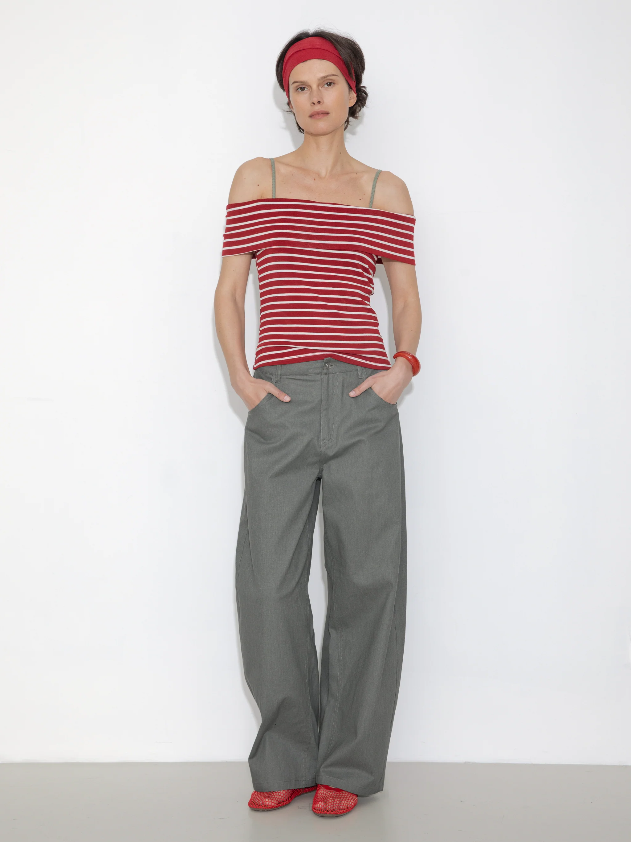 Striped Off-Shoulder Short-Sleeve Top - Image 7