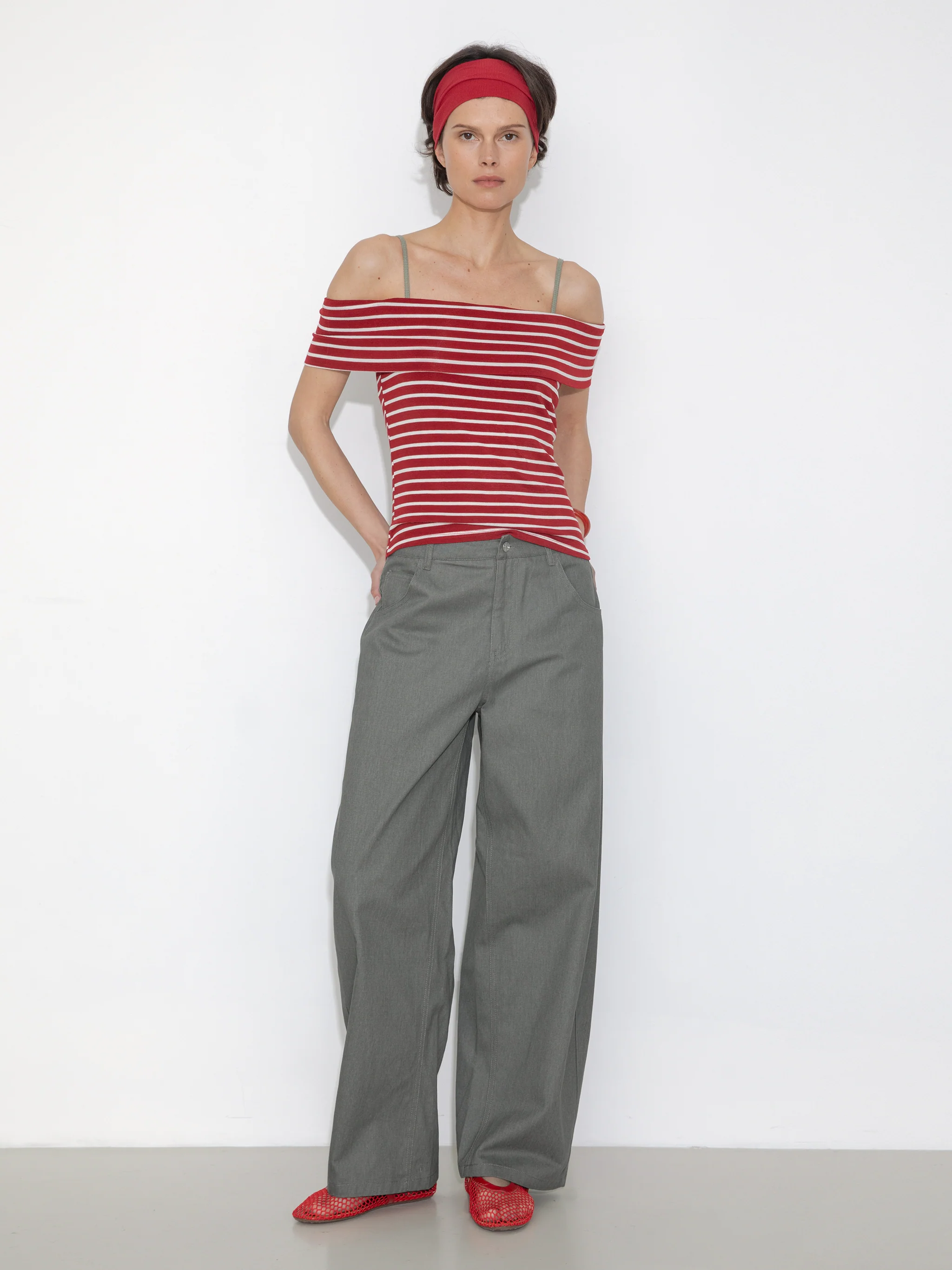 Striped Off-Shoulder Short-Sleeve Top - Image 8