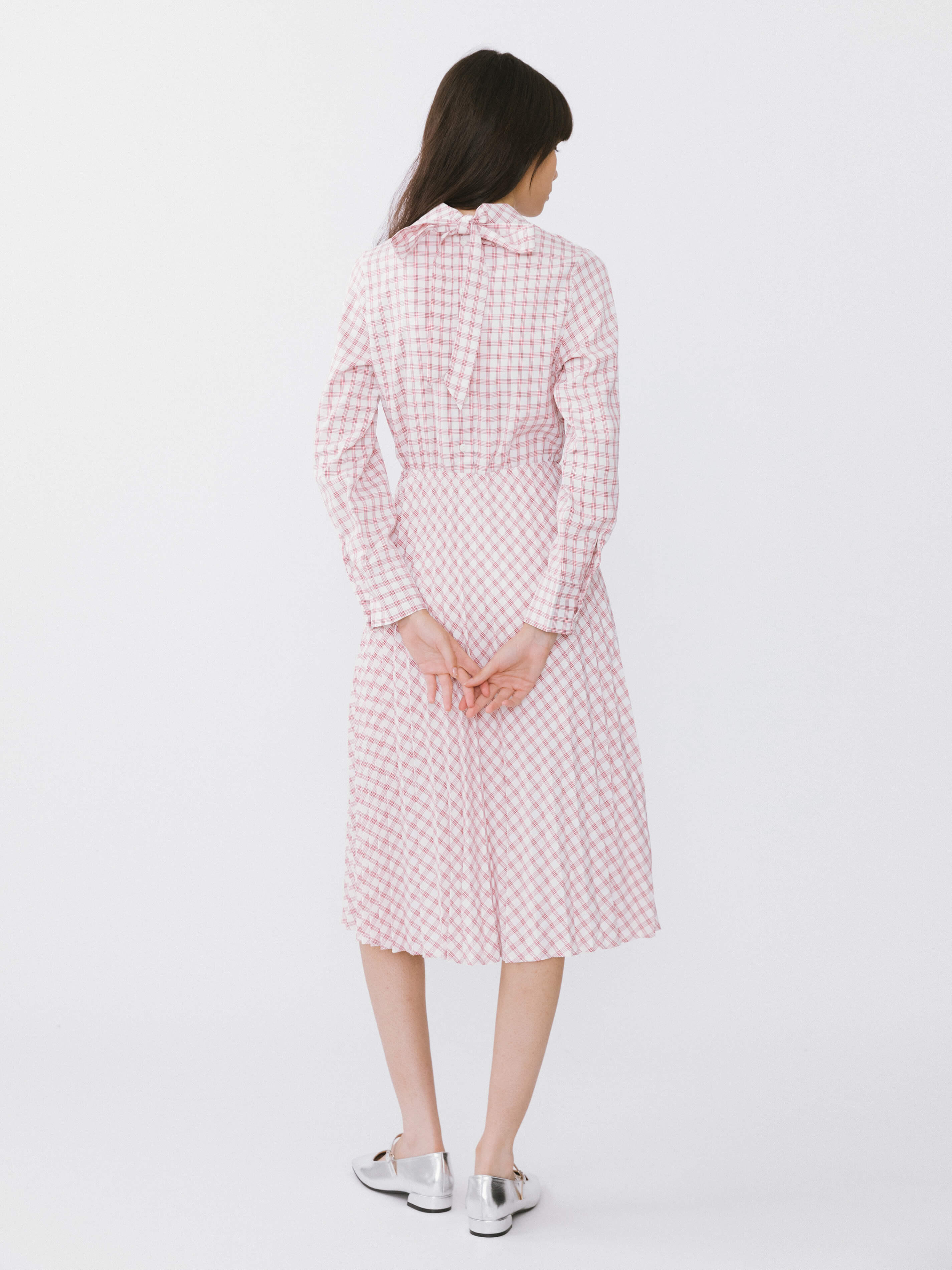 Tartan Neck Tie A-line Dress - Image 13