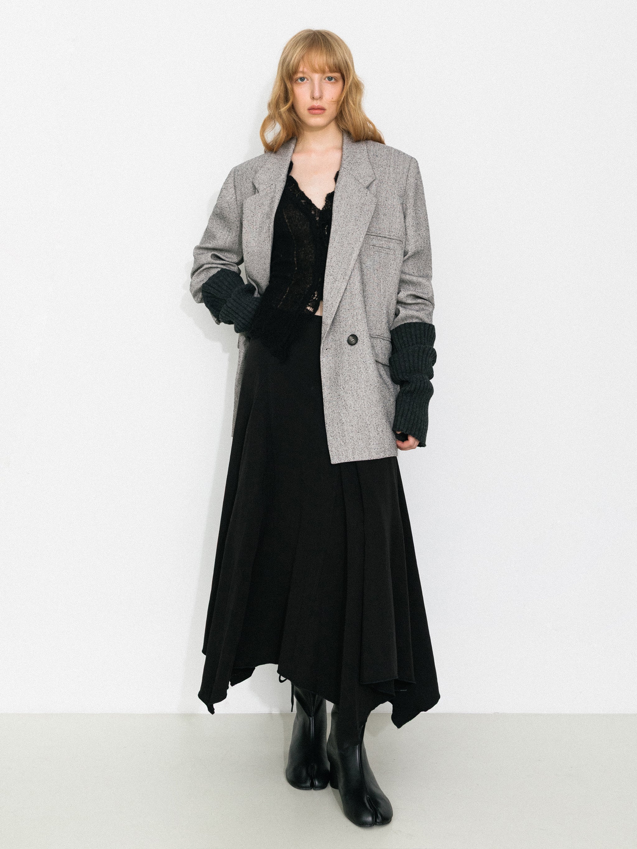 Textured Tweed Double-Breasted Boxy Blazer - Image 2
