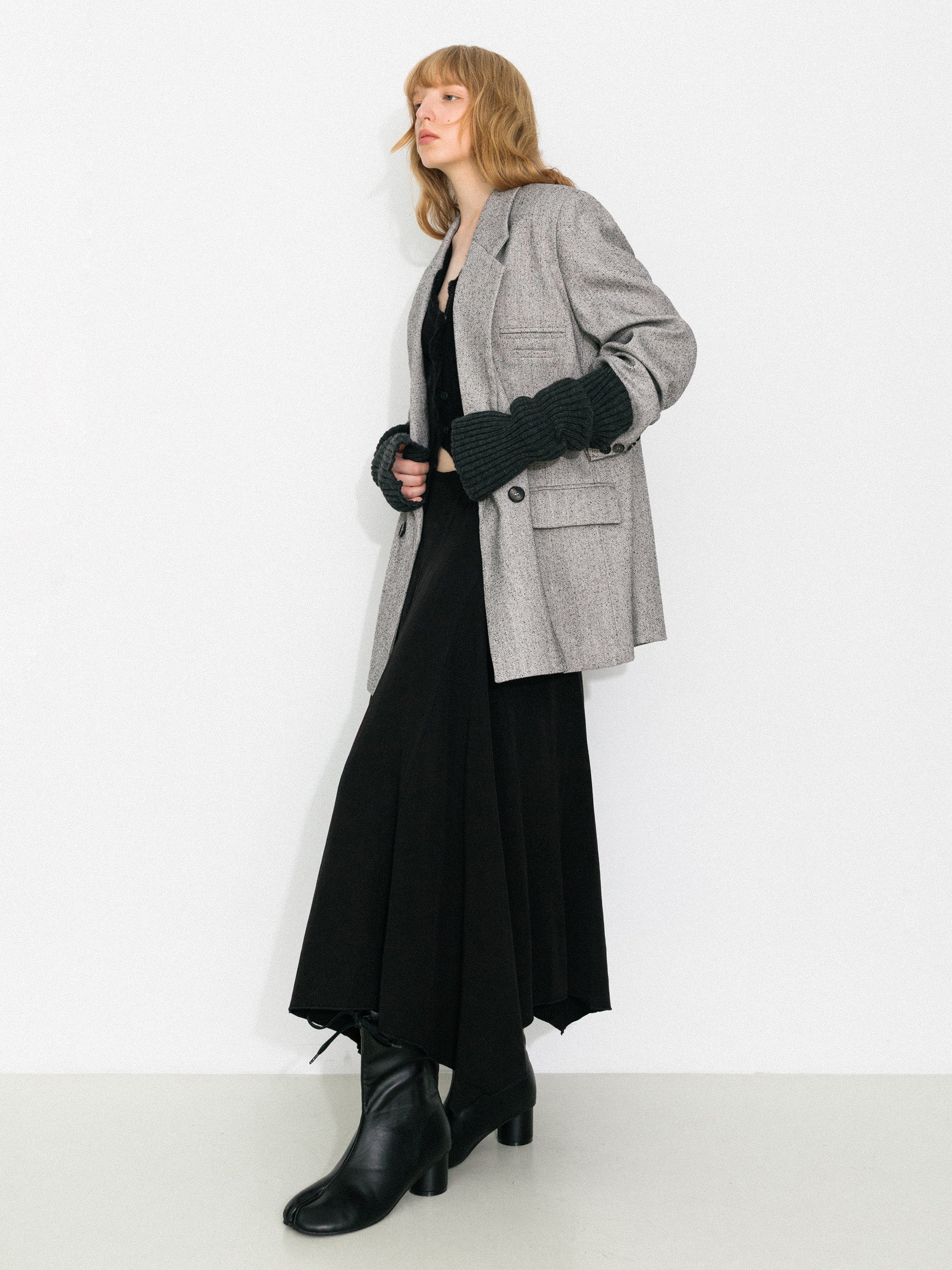 Textured Tweed Double-Breasted Boxy Blazer - Image 4