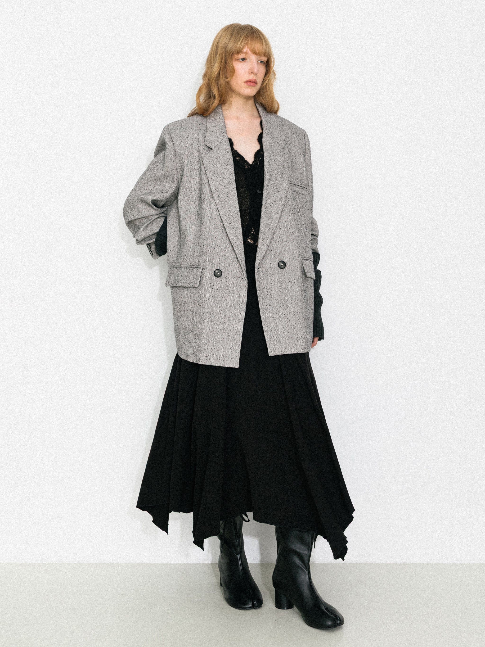 Textured Tweed Double-Breasted Boxy Blazer - Image 5