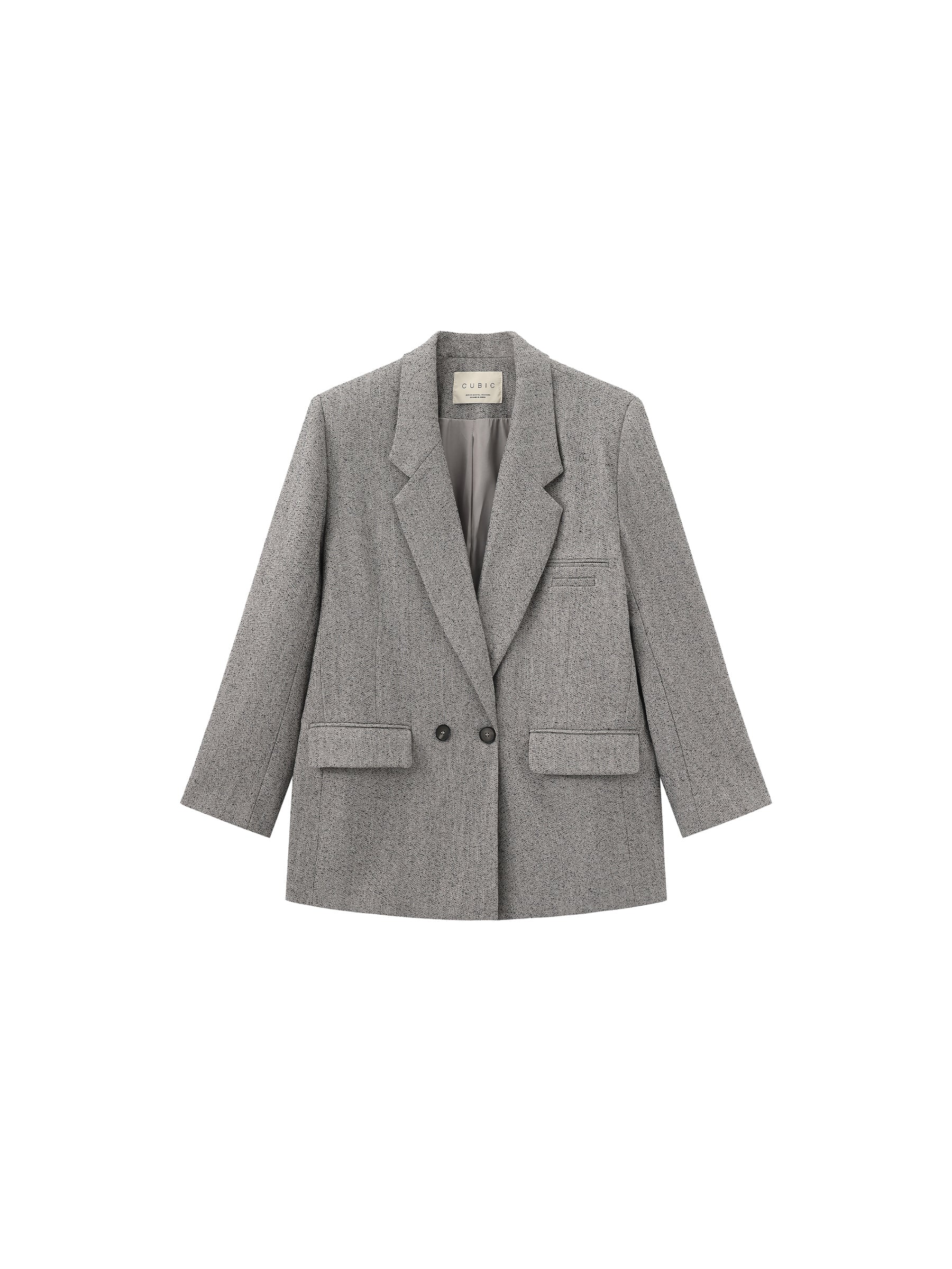 Textured Tweed Double-Breasted Boxy Blazer - Image 7