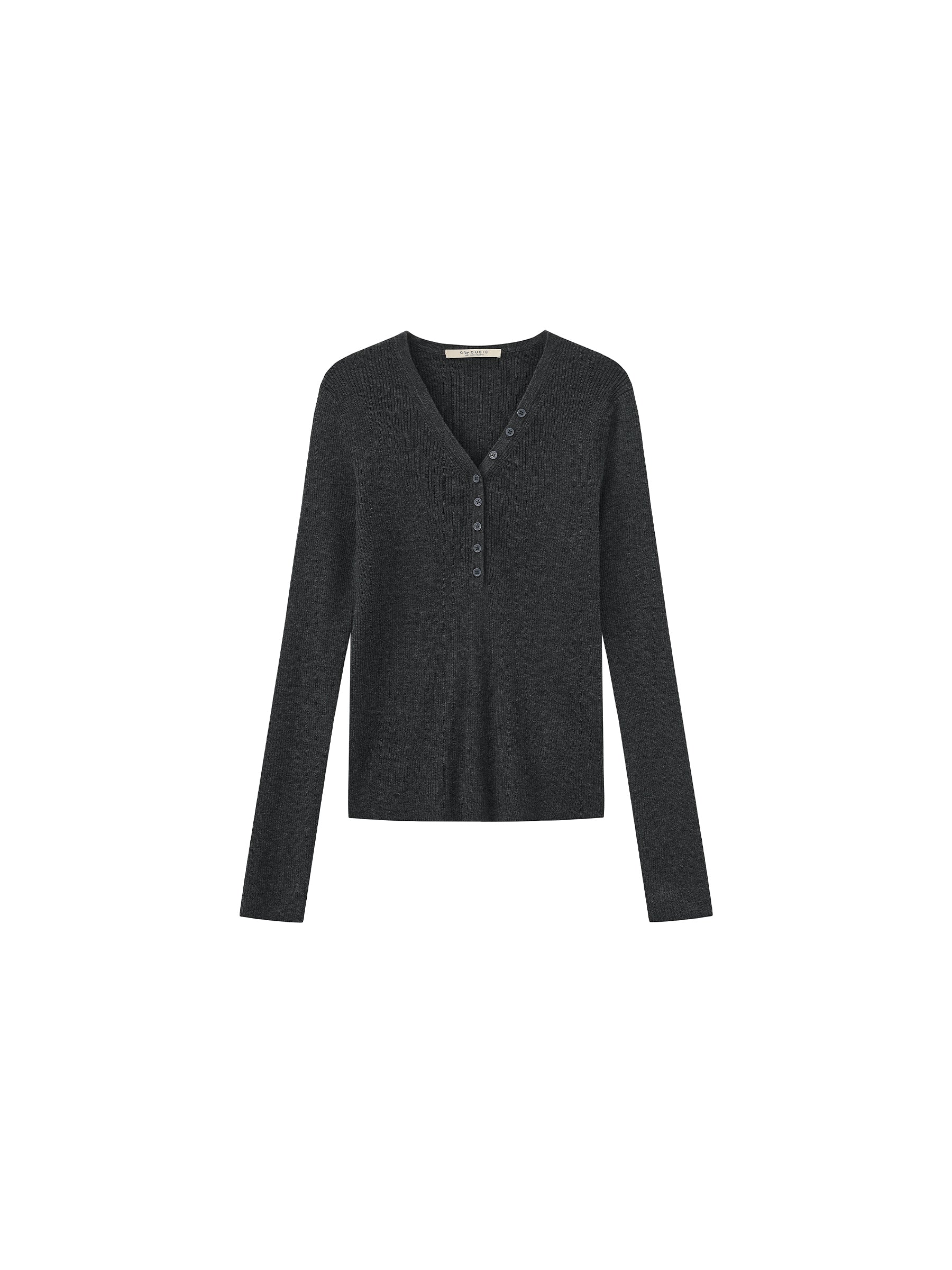 V-Neck Button-Front Fitted Knit Top - Image 15