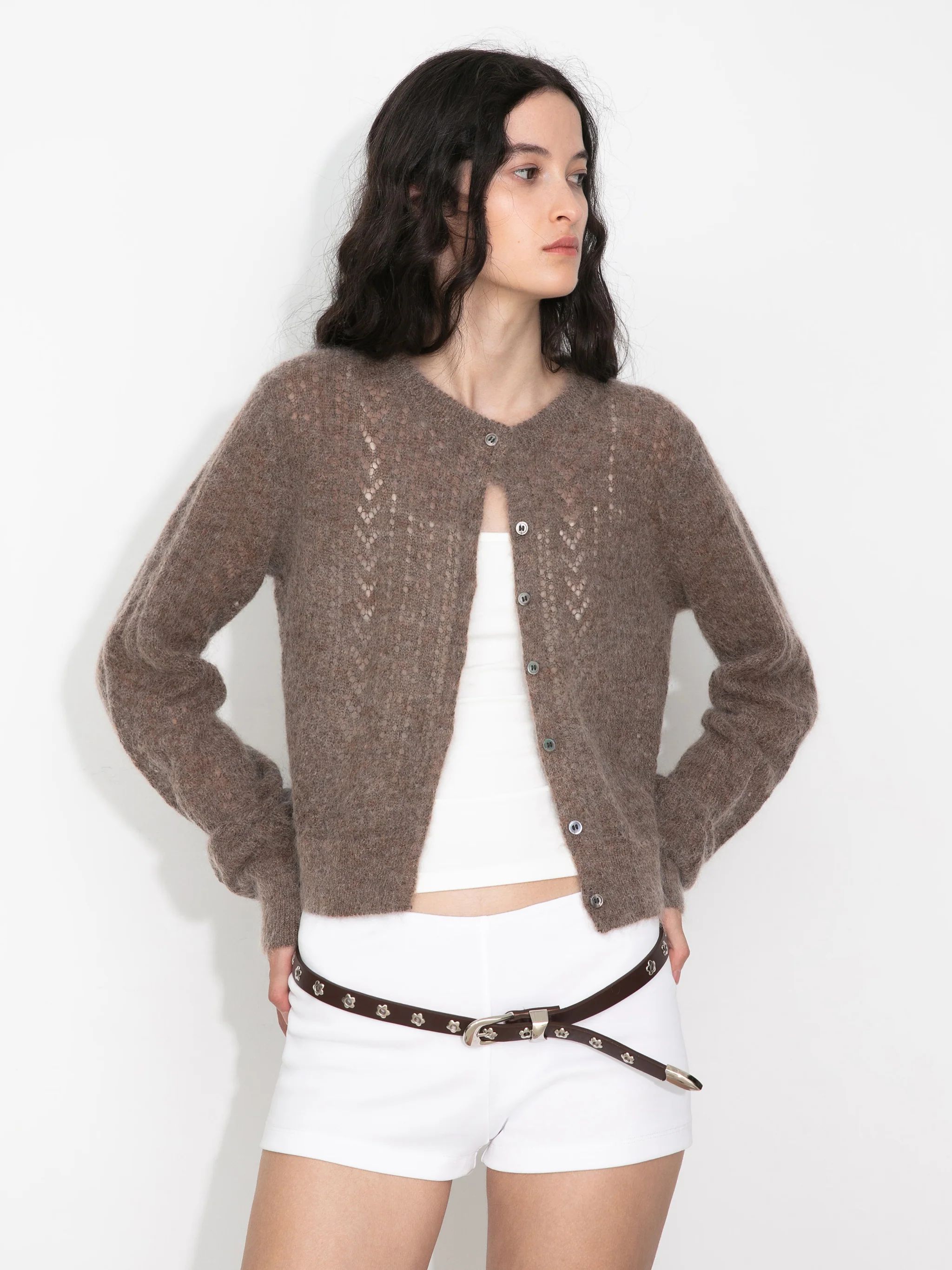 Cropped Open-Knit Cardigan - Image 7