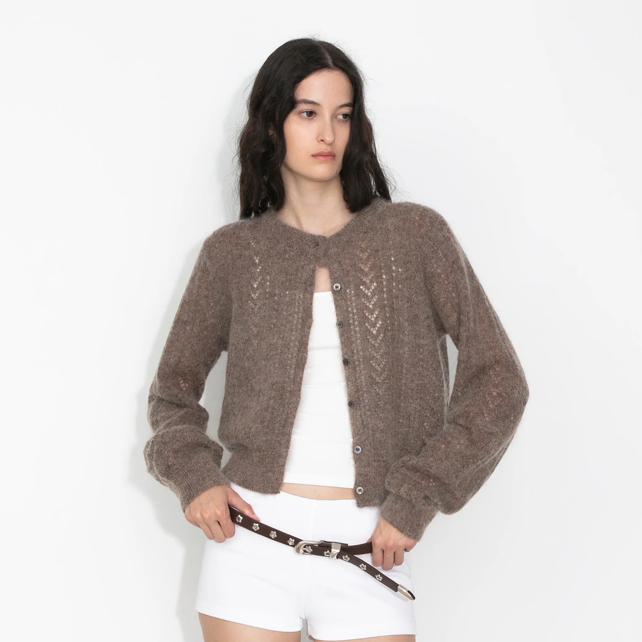 Cropped Open-Knit Cardigan - Image 9