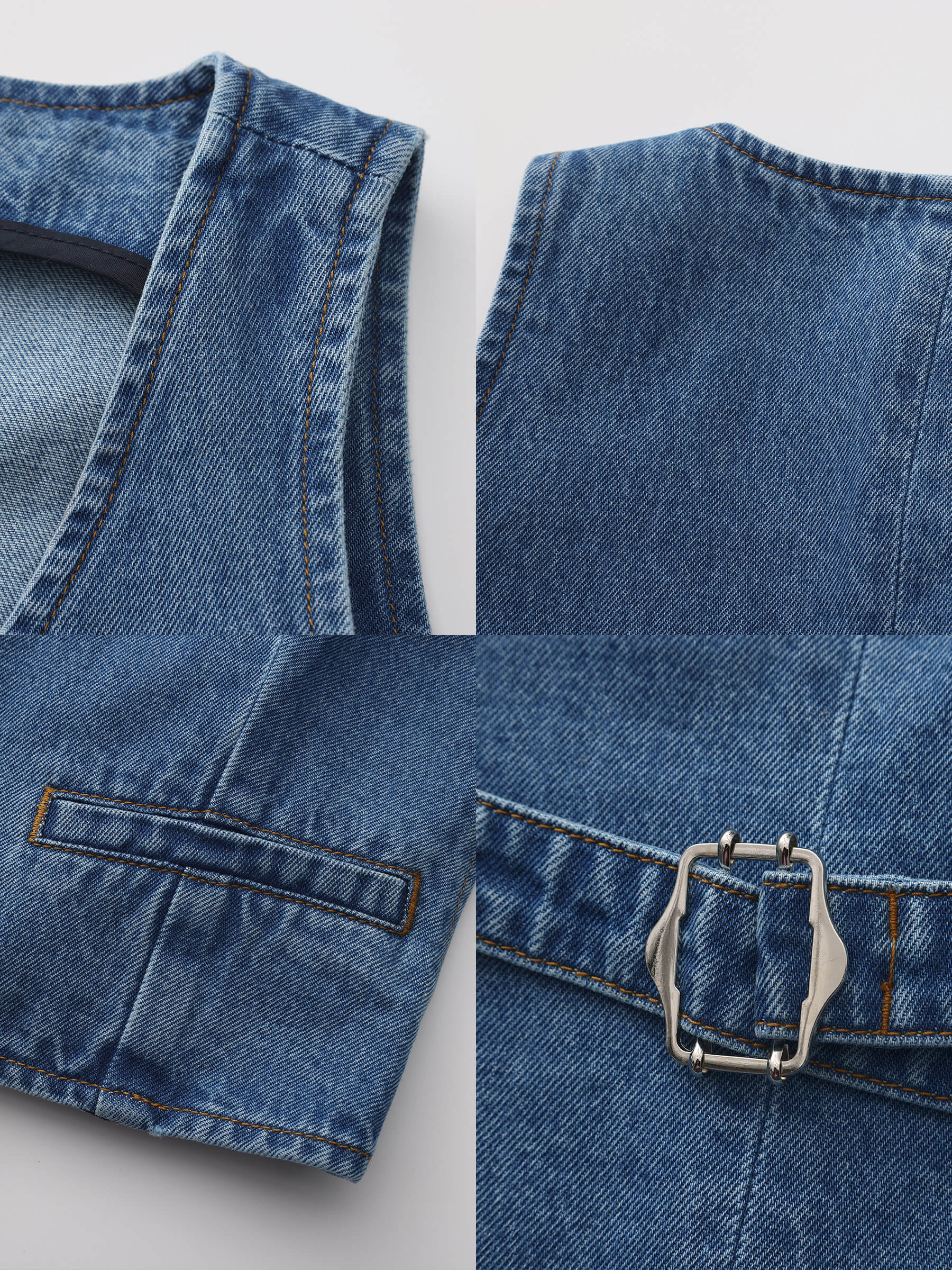 V-Neck Slim Fit Cropped Denim Vest - Image 18