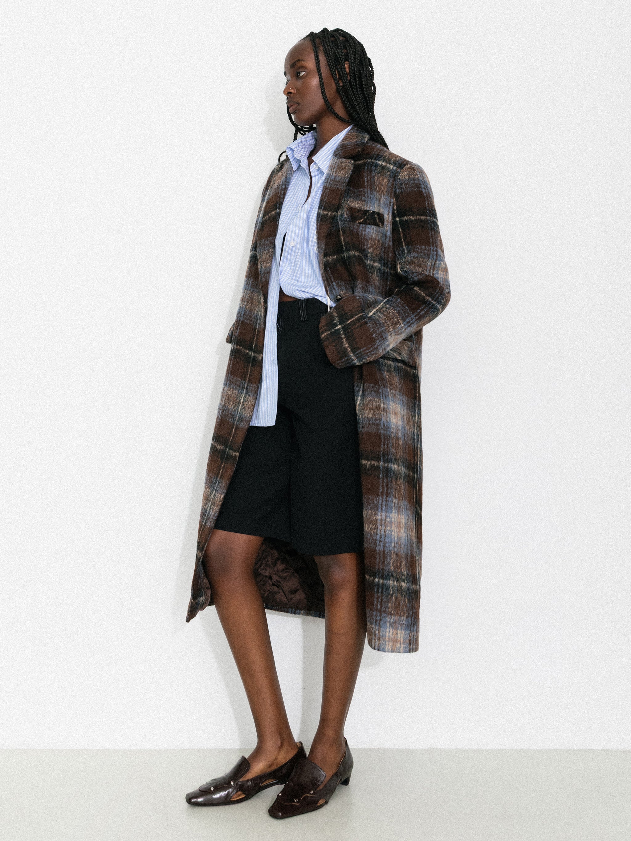 Vintage Plaid Longline Blazer Coat - Image 5