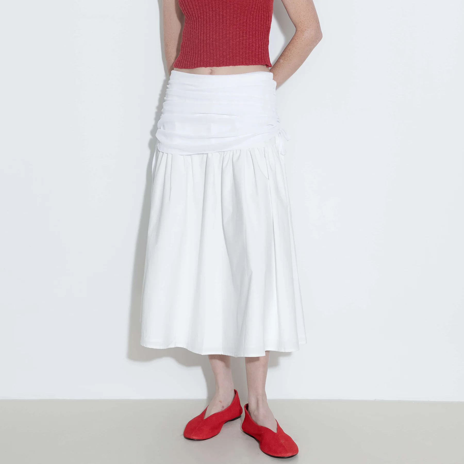 White Adjustable Semi-Bodycon A-Line Midi Skirt - Image 3