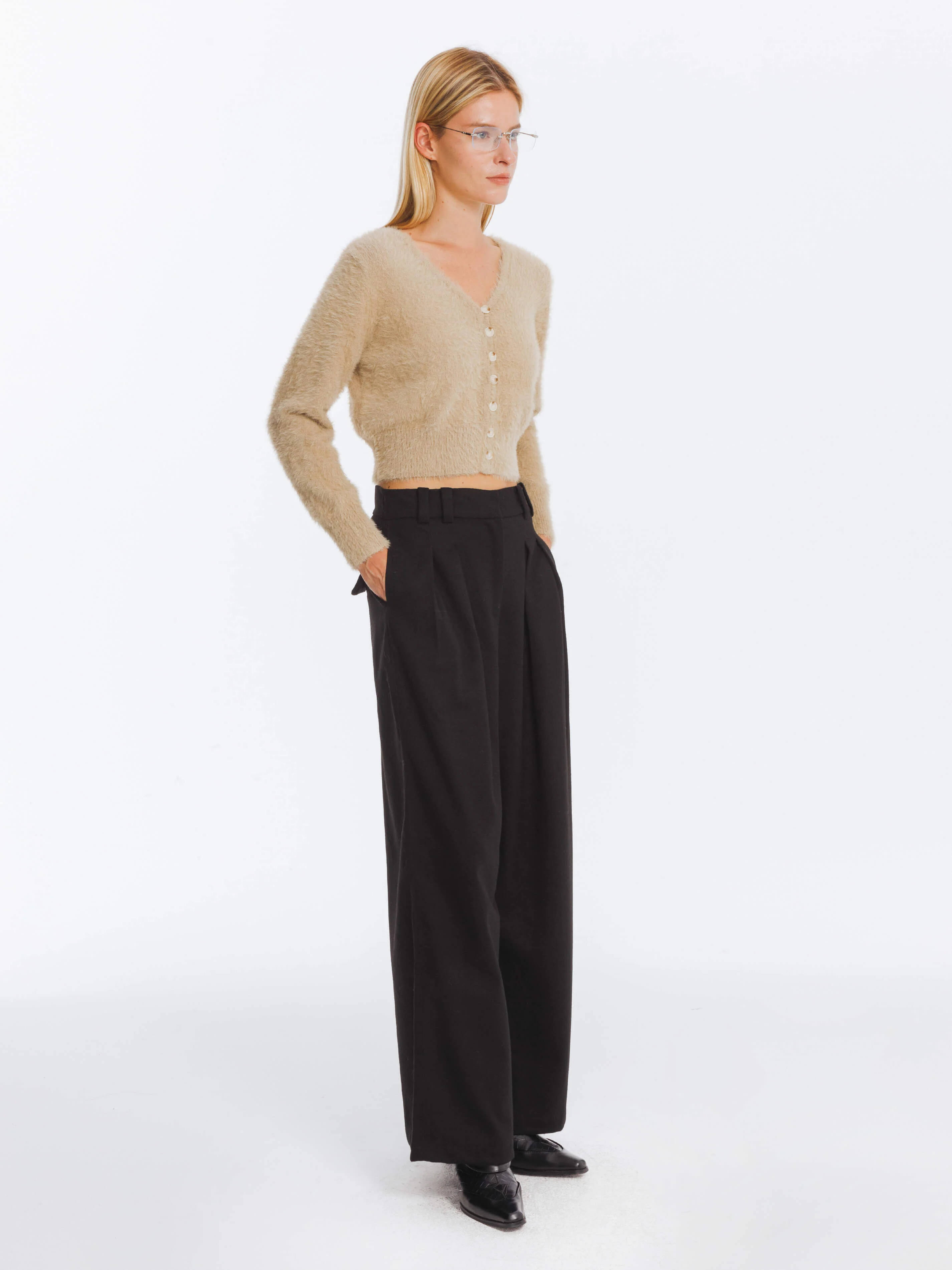 Wide Leg Double Pleated Trousers - Image 13