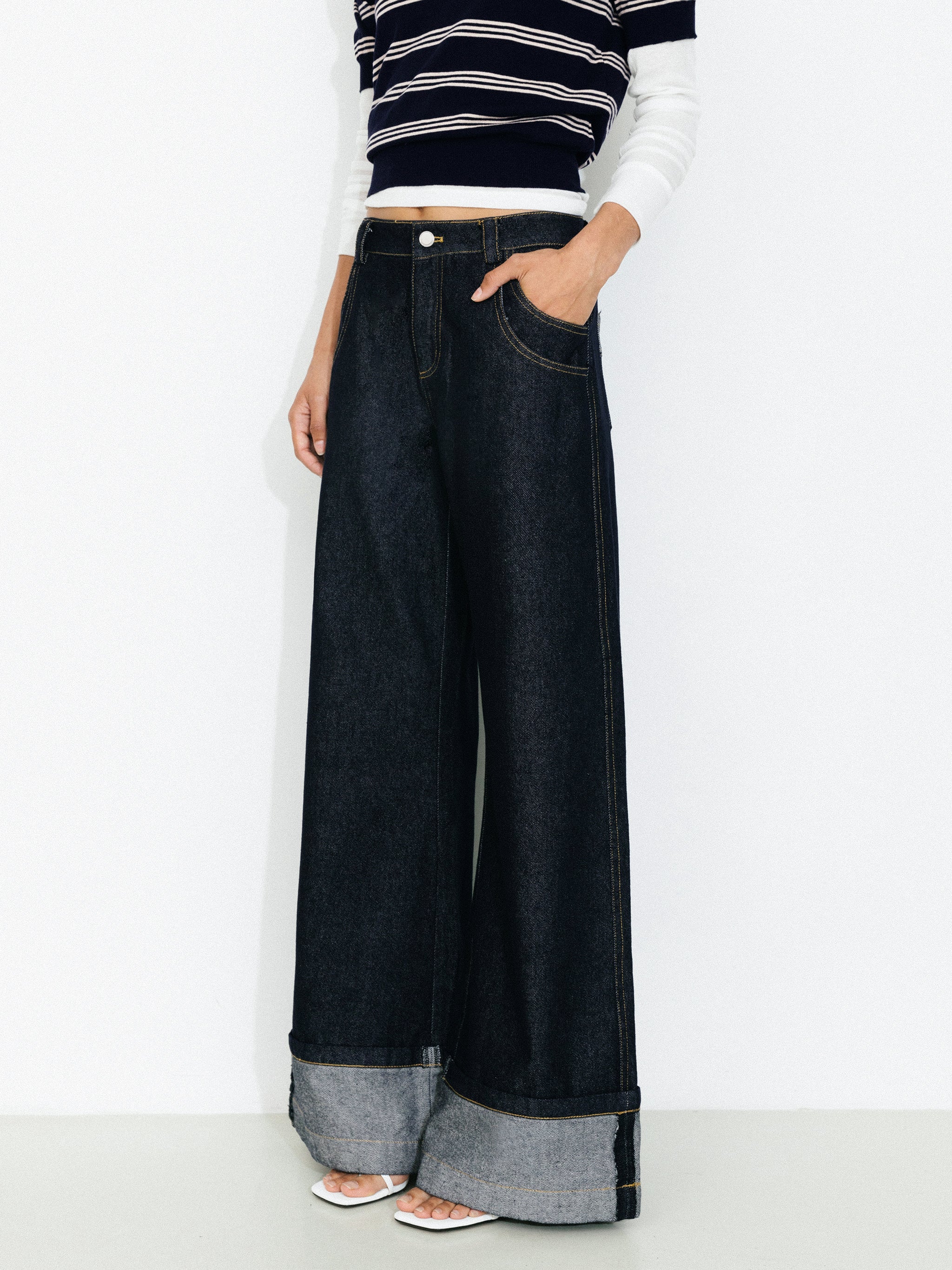 Wide-Leg Slight Flare Cuffed Jeans - Image 2