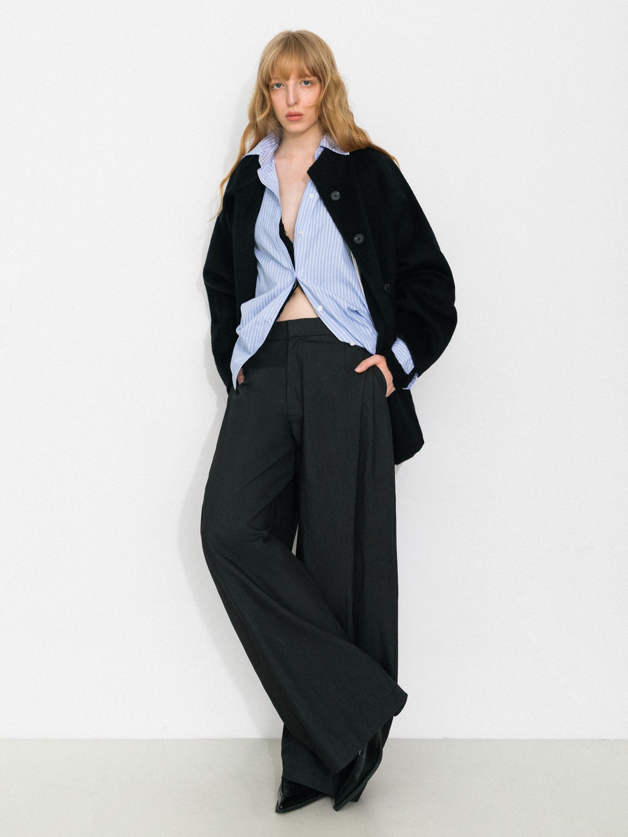 Wool Blend Stand-Collar Mid-Length Coat - Image 5