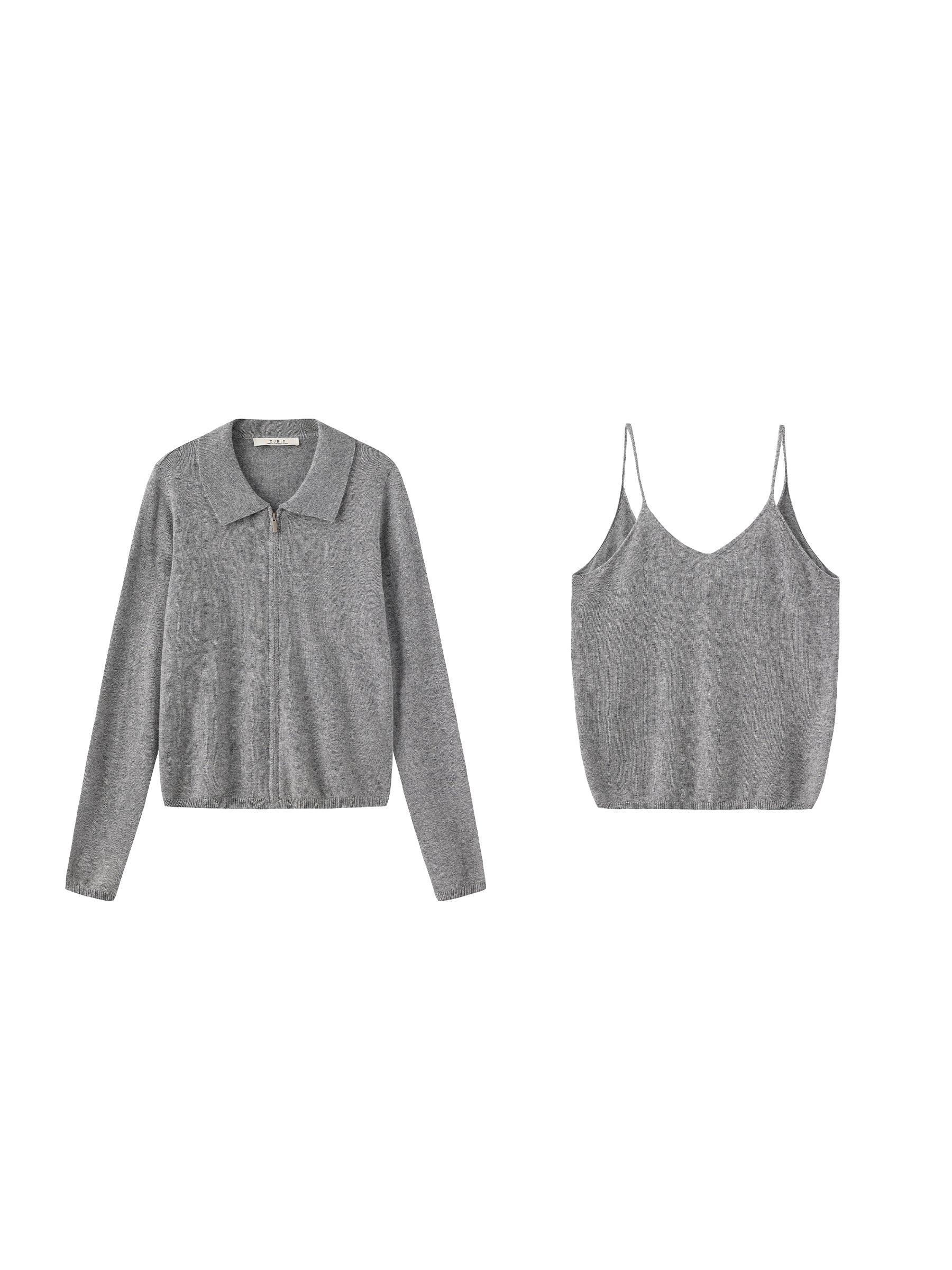 Zip-Up Collared Cropped Knit Cardigan & Vest Set - Image 13