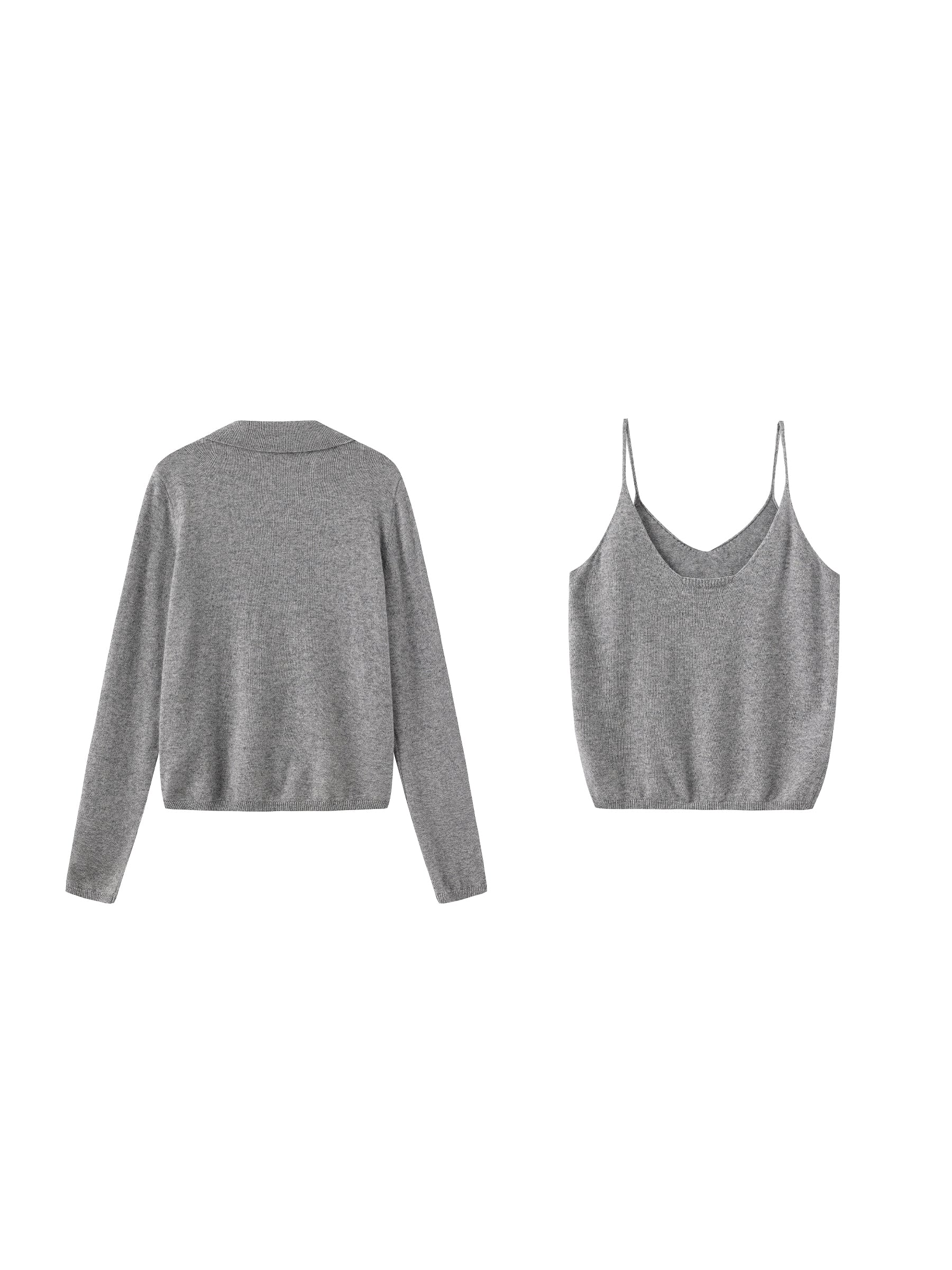Zip-Up Collared Cropped Knit Cardigan & Vest Set - Image 14