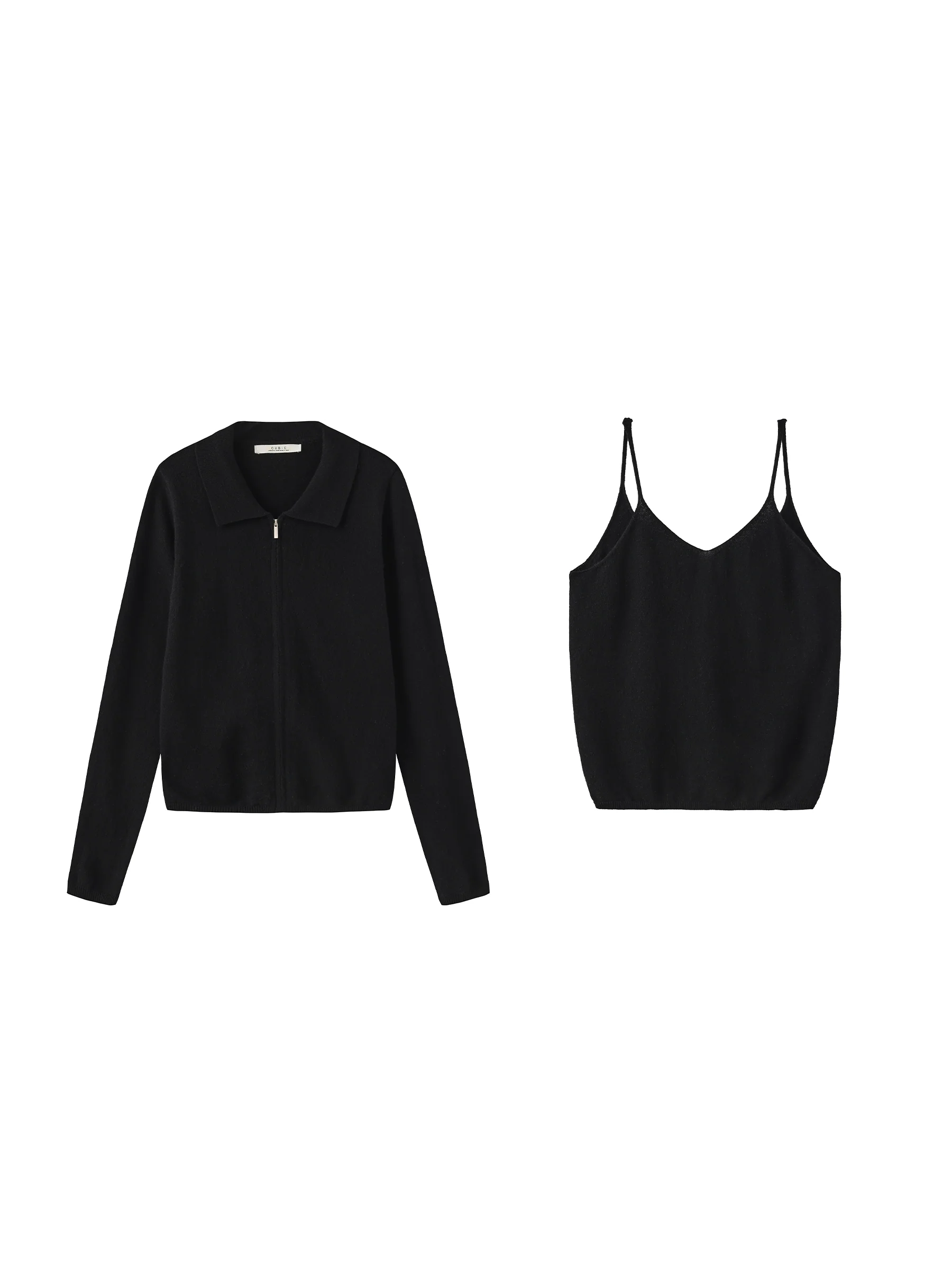 Zip-Up Collared Cropped Knit Cardigan & Vest Set - Image 15