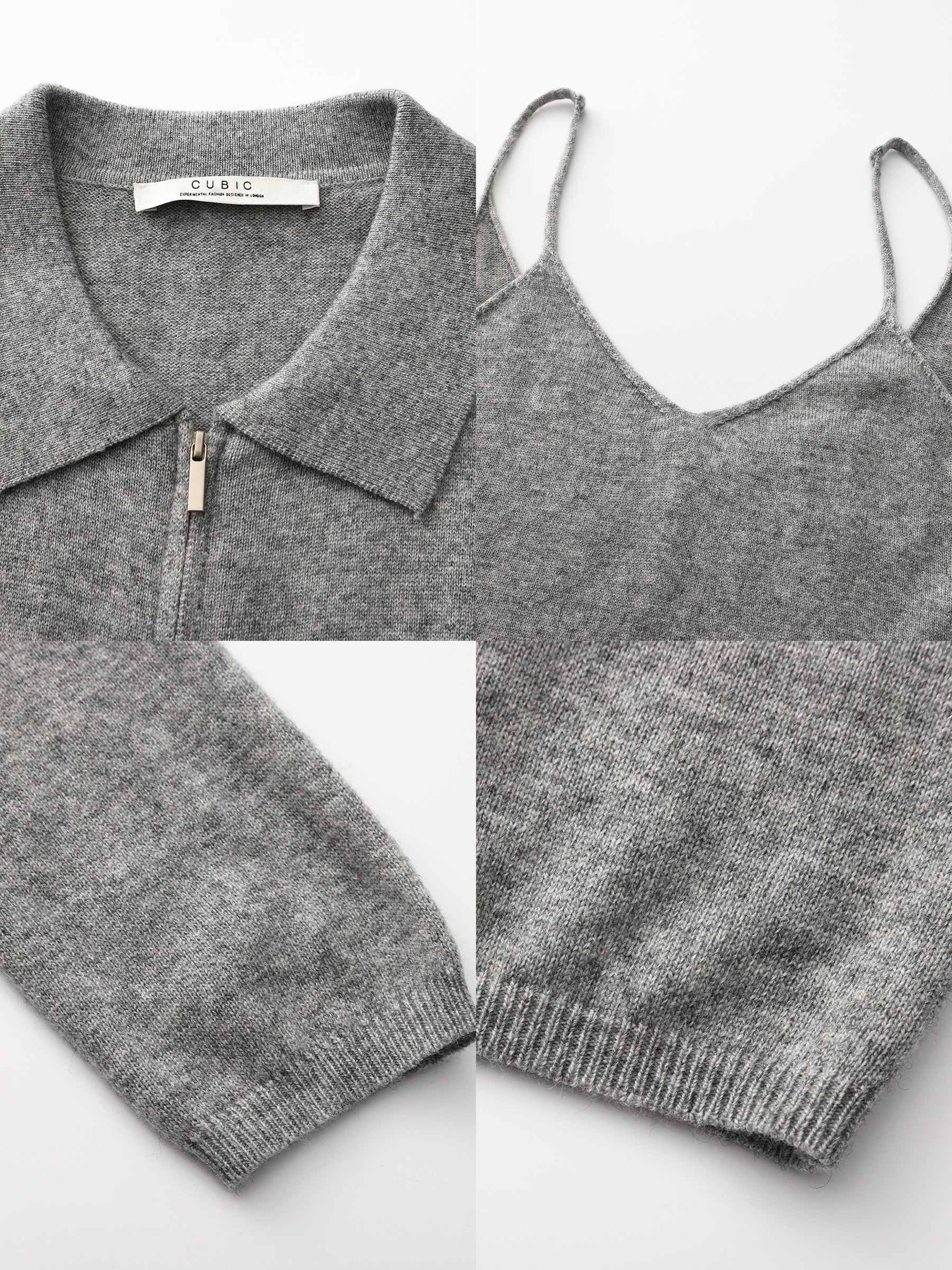 Zip-Up Collared Cropped Knit Cardigan & Vest Set - Image 17
