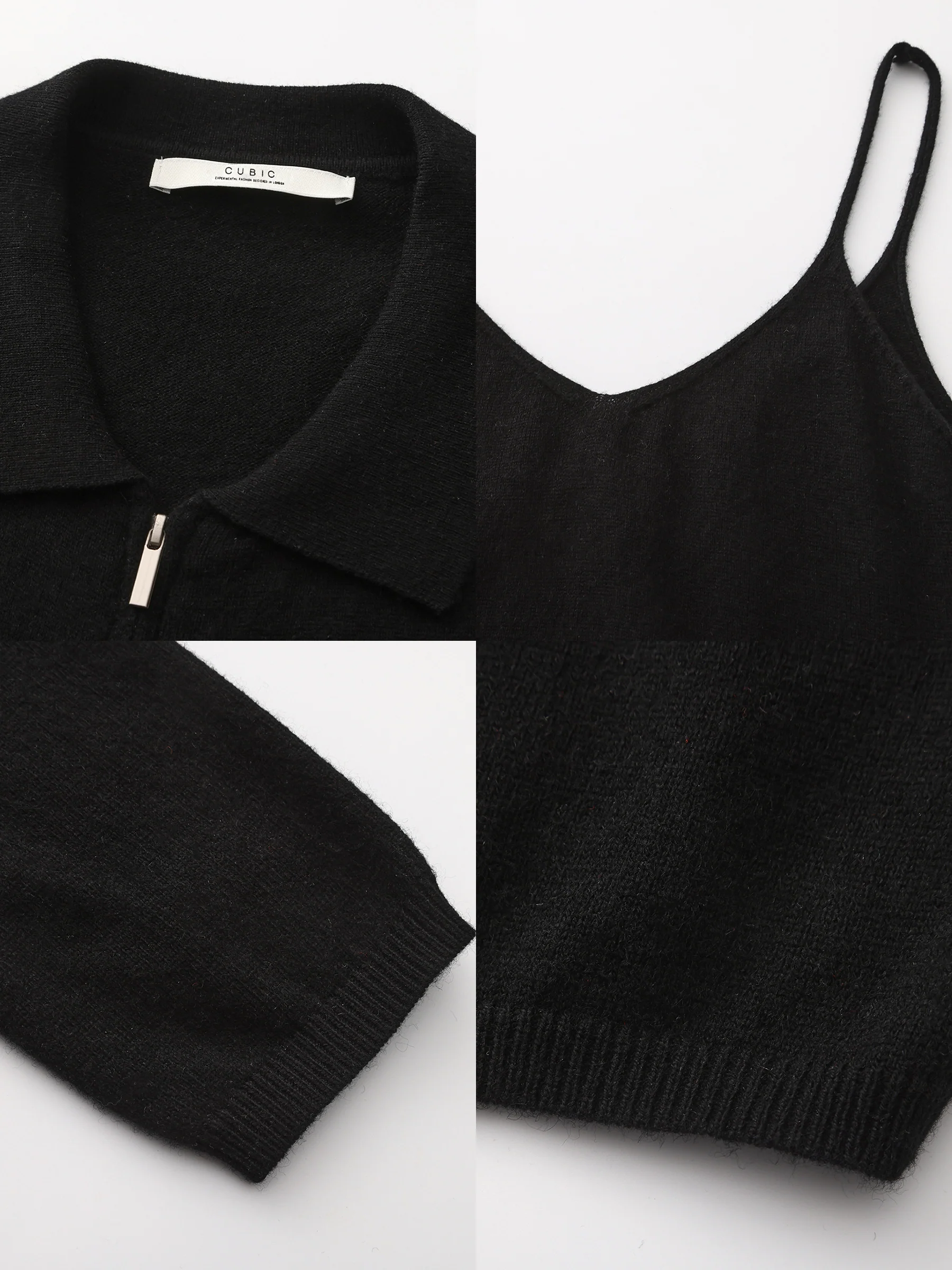 Zip-Up Collared Cropped Knit Cardigan & Vest Set - Image 18