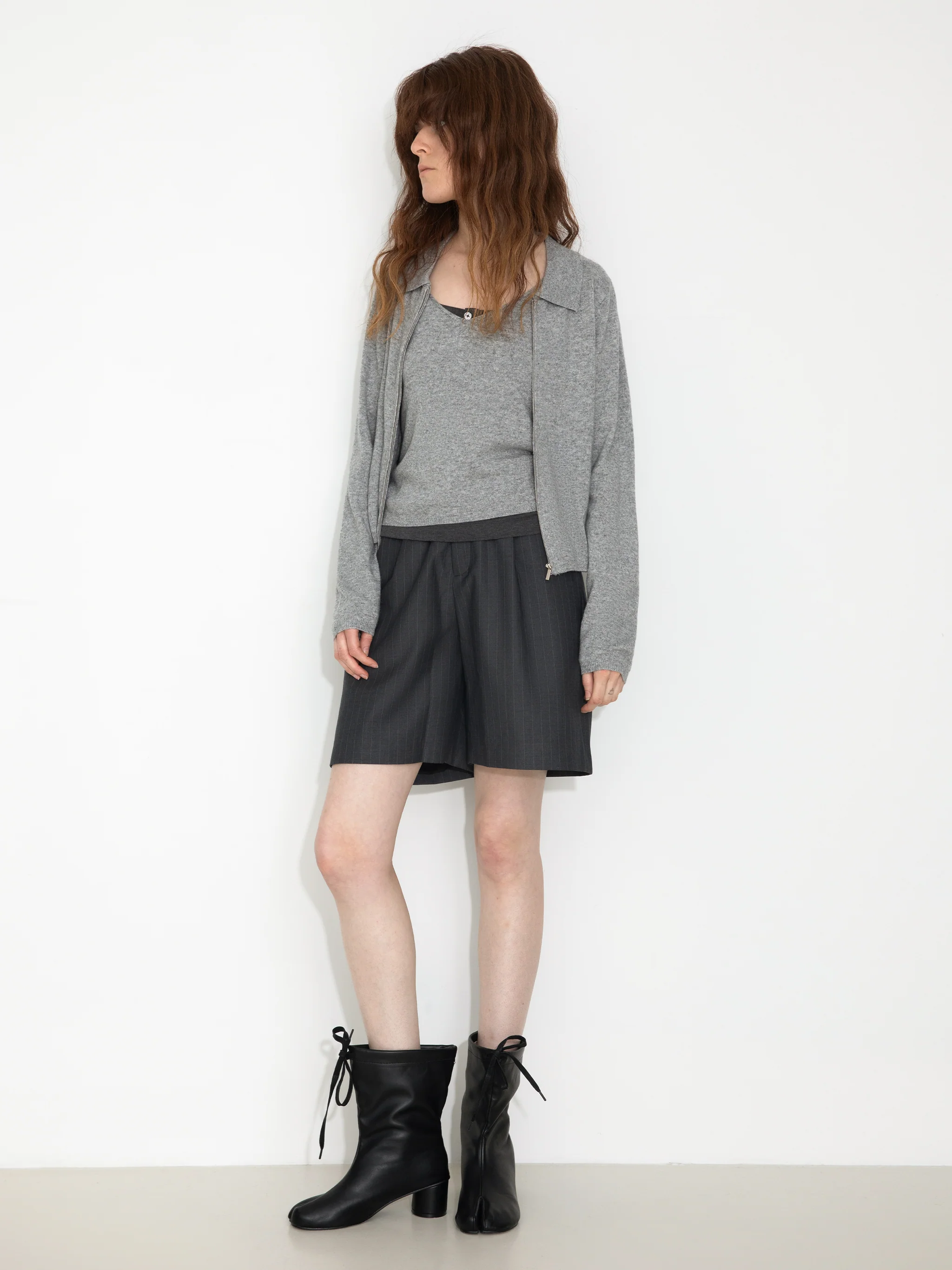 Zip-Up Collared Cropped Knit Cardigan & Vest Set - Image 2