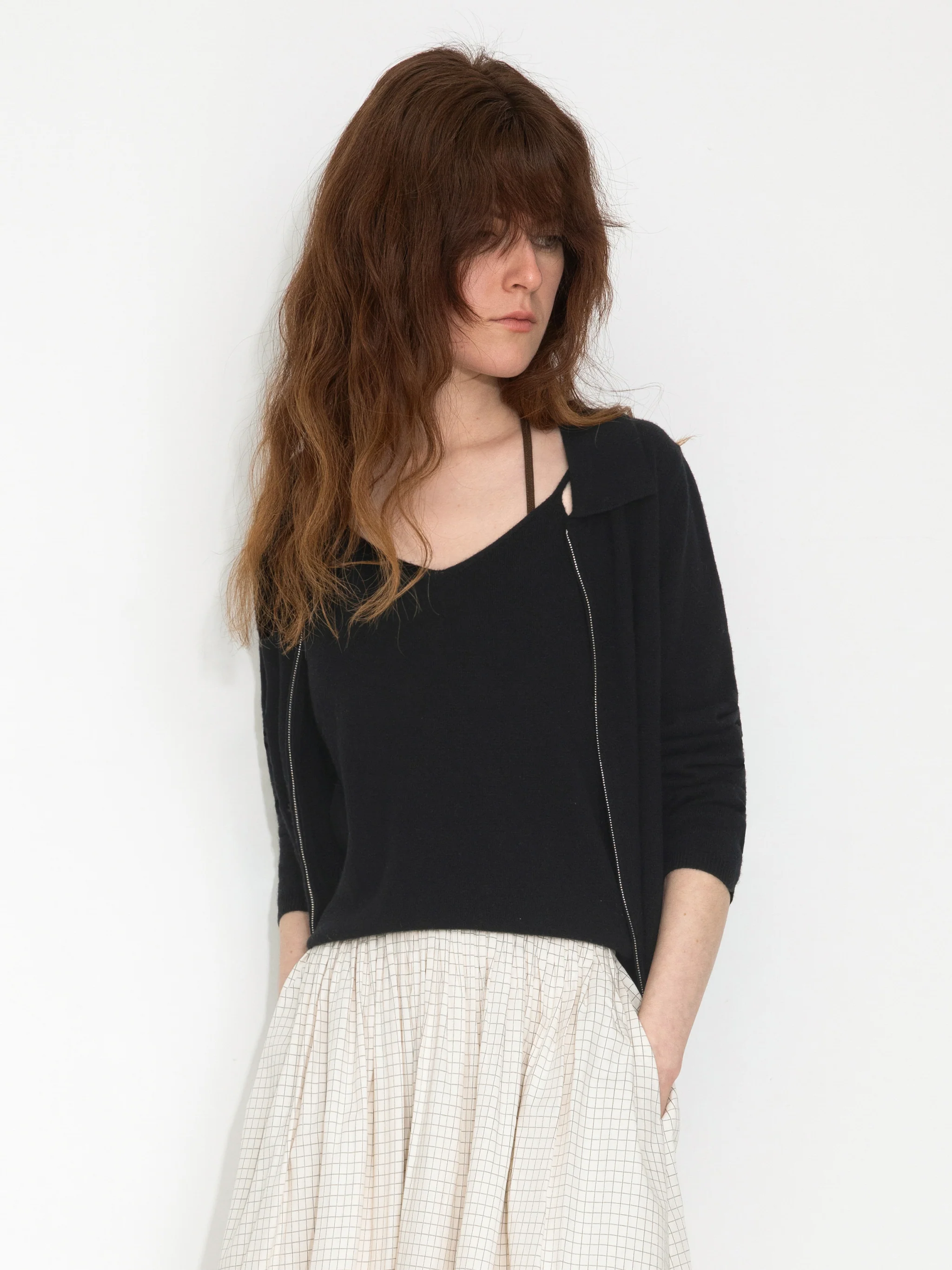 Zip-Up Collared Cropped Knit Cardigan & Vest Set - Image 7