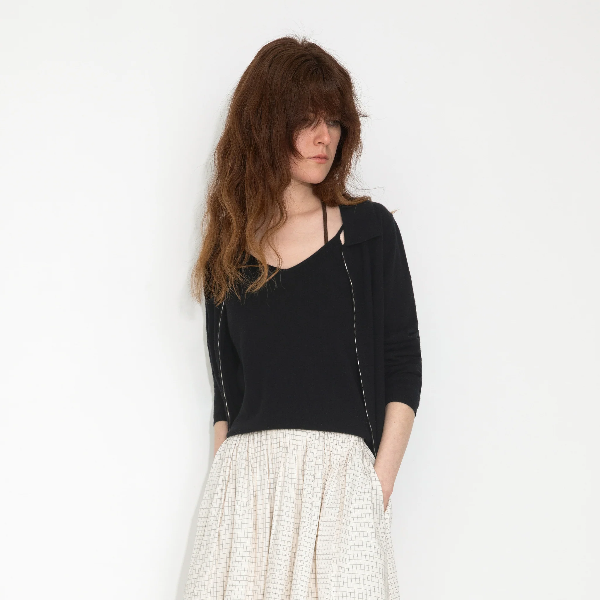 Zip-Up Collared Cropped Knit Cardigan & Vest Set - Image 9